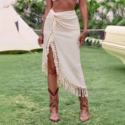 Damesrok met asymmetrische franjes - Amaya