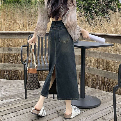 Recht gesneden lange damesrok met ceintuur - Bianca