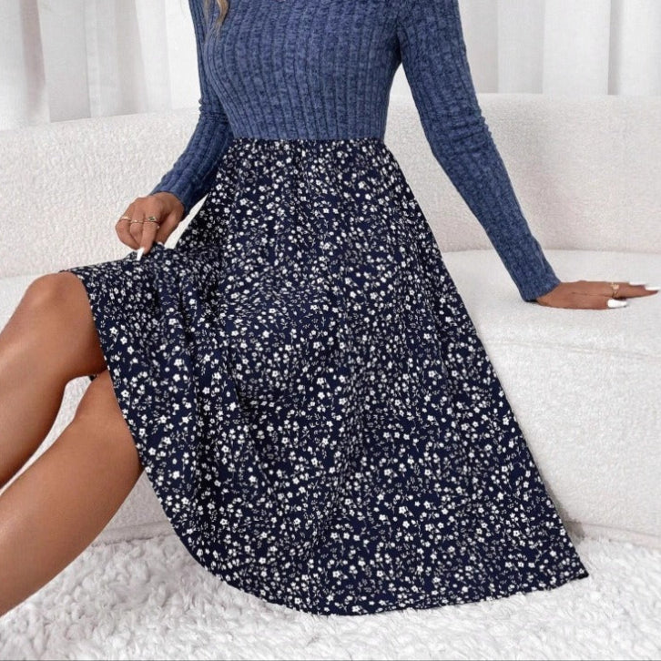 Gebloemde midi uitlopende rok met hoge taille - Dalia