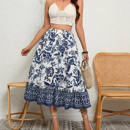 Dames midirok in katoen met bloemenprint en uitlopende snit - Brigitte