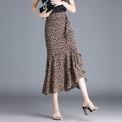 Dames midirok in chiffon met dierenprint en ruches - Renata