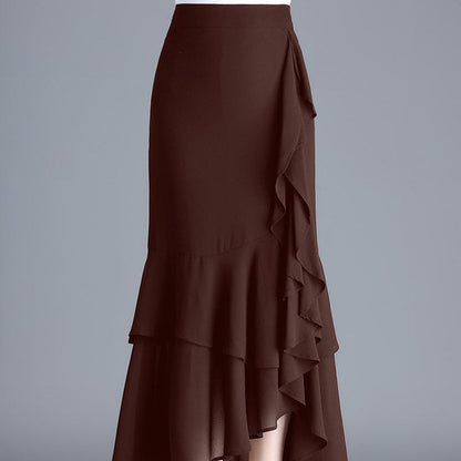 Dames midirok in chiffon met dierenprint en ruches - Renata