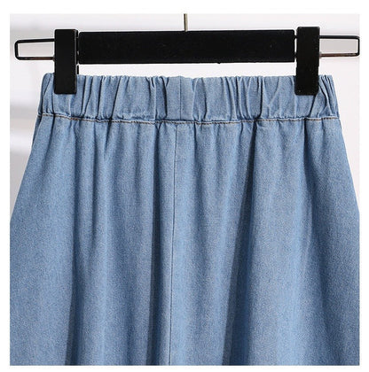 Dames midirok denim elastiek met knopen - Renata