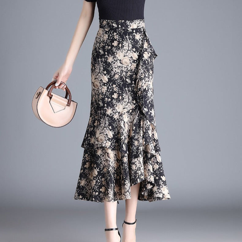 Dames midirok in chiffon met dierenprint en ruches - Renata