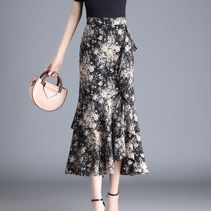 Dames midirok in chiffon met dierenprint en ruches - Renata