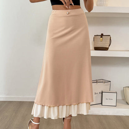 Damesrok, lange vloeiende dubbellaagse satijnrok - Remi