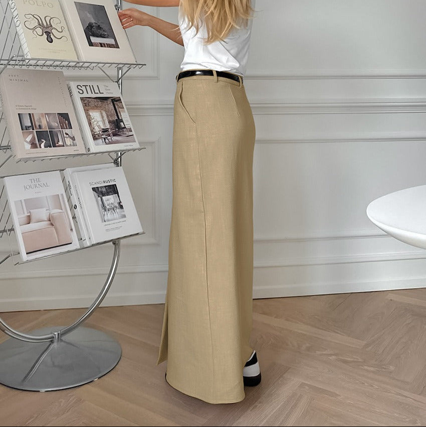 Lange rok, hoog getailleerd, split voor, recht model - Julieta