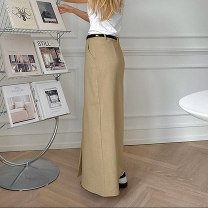 Lange rok, hoog getailleerd, split voor, recht model - Julieta