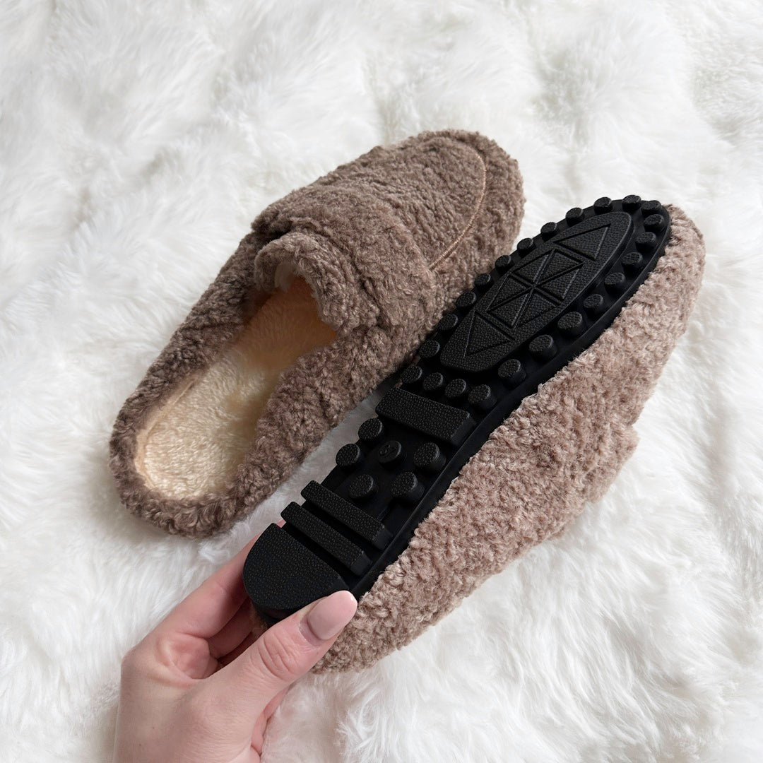 Damespantoffels van pluche met omslagafwerking - Ylva