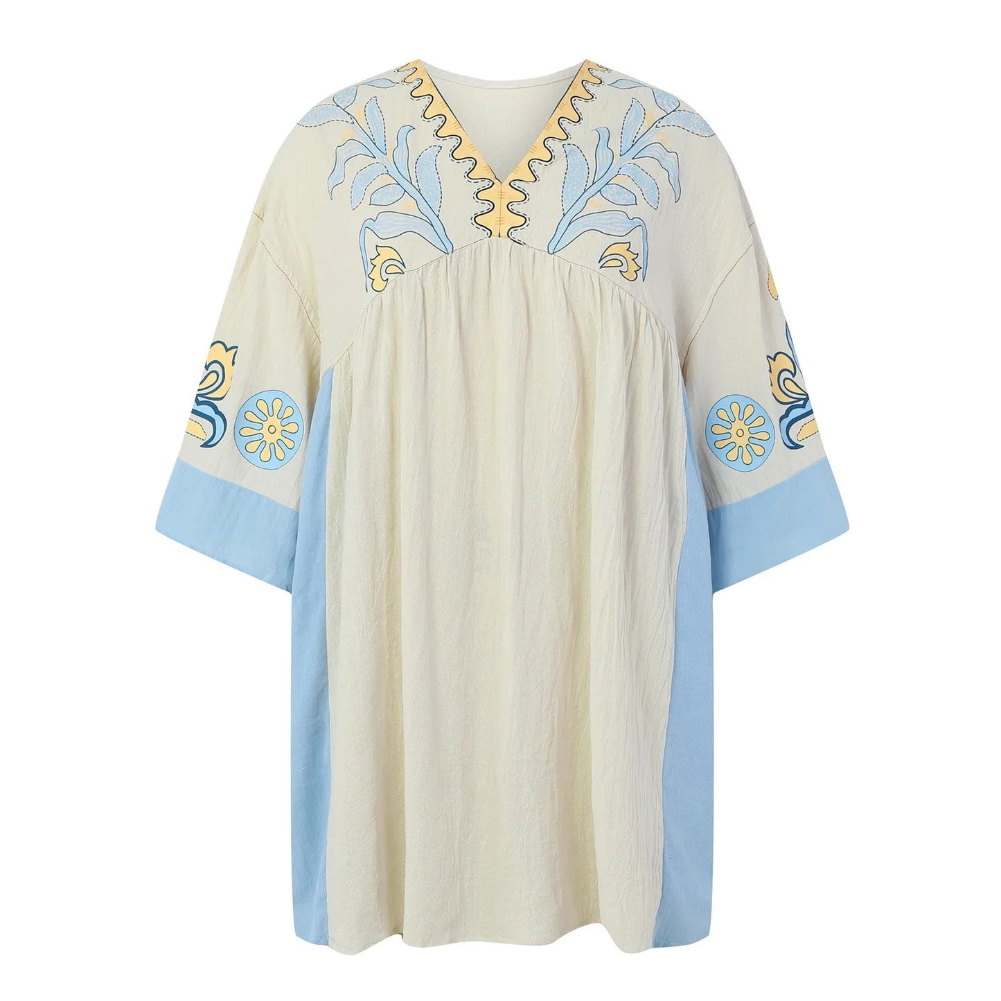 Avery - Bloemenbedrukte mouwen V-hals jurk