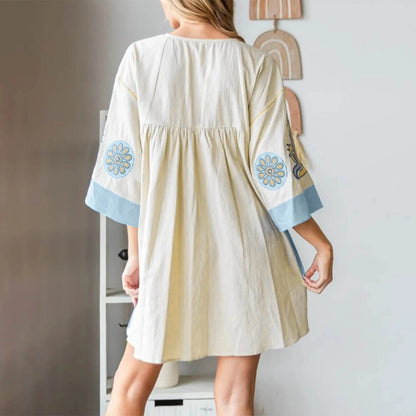 Avery - Bloemenbedrukte mouwen V-hals jurk