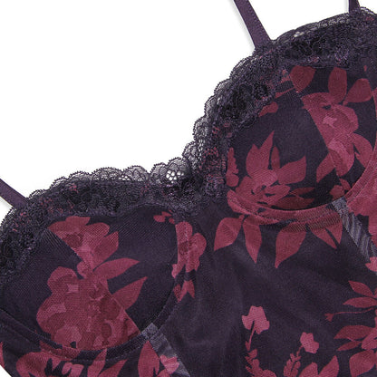 Daphne - Vintage Maxi jurk met bloemenprint en gaaspanelen op de rug